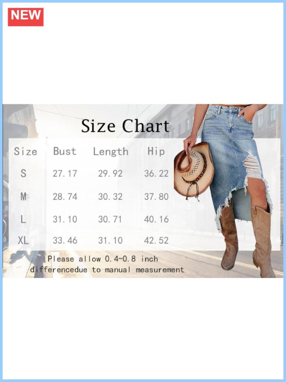 Ripped Distressed Stretch Denim Maxi Skirt High Low Hem Bodycon - Picture 5 of 6